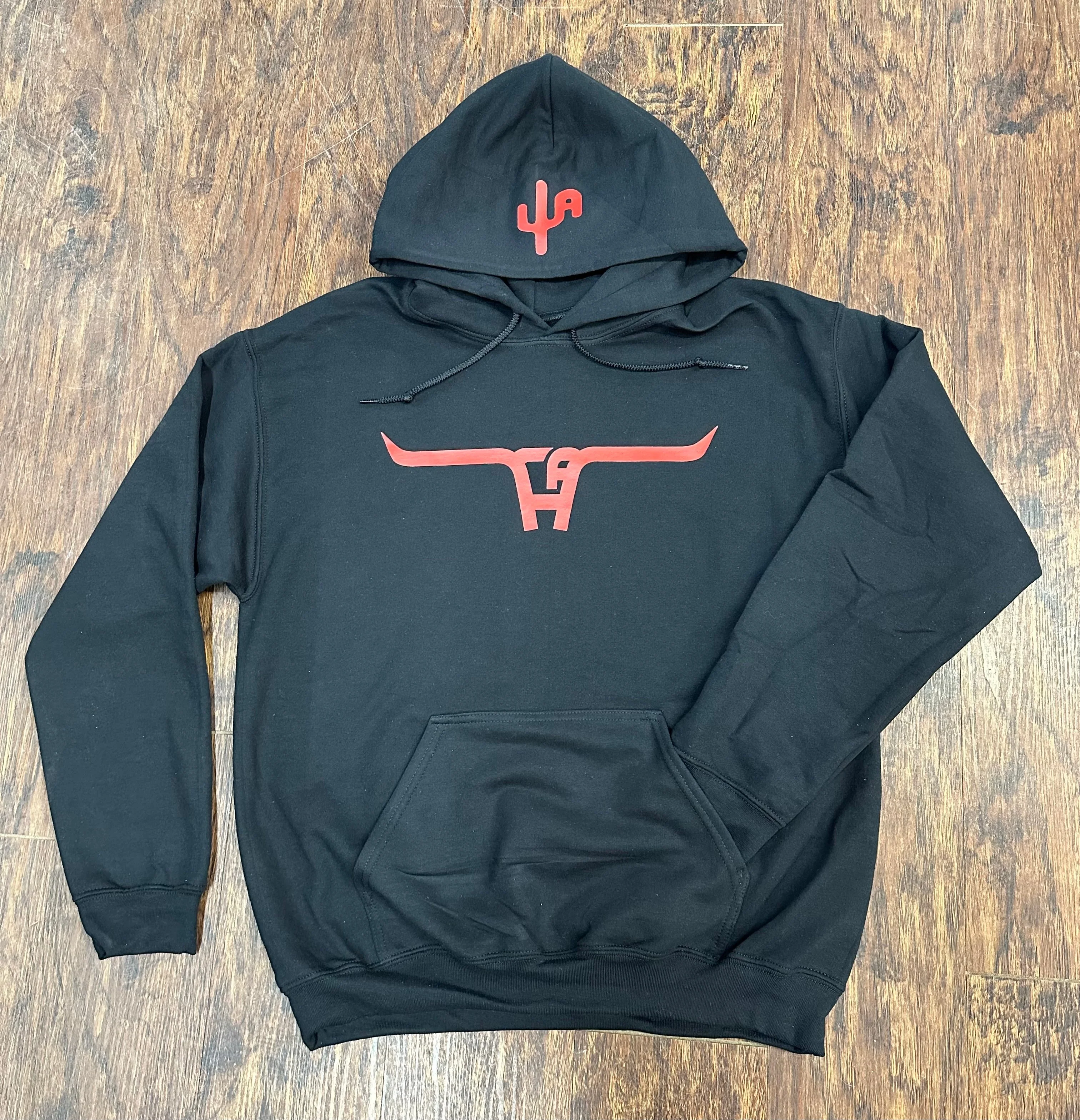 Red CA Longhorn - Black Adult Hoodie
